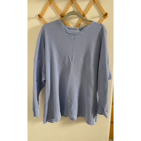Free People Top Women's Small Oversized Early Night Thermal Blue Long Sleeve - Picture 2 of 6